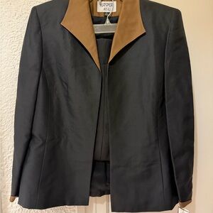 Kasper Women's Black Blazer with Brown Collar and Pants